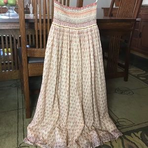 Mes Demoiselles Floral Smocked Bohemian Strapless Maxi Dress, Anthropologie, XS